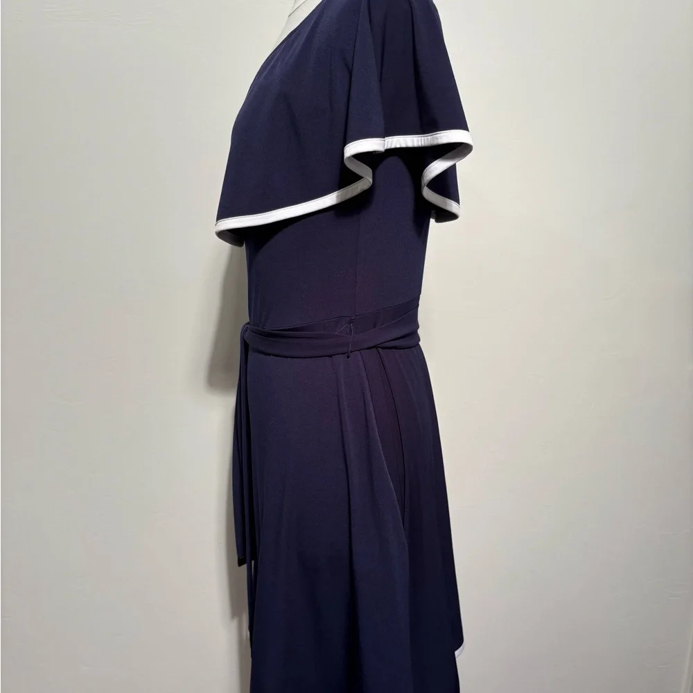 Michael Kors Navy Cape Overlay Fit & Flare Dress Size Small - Picture 6 of 7
